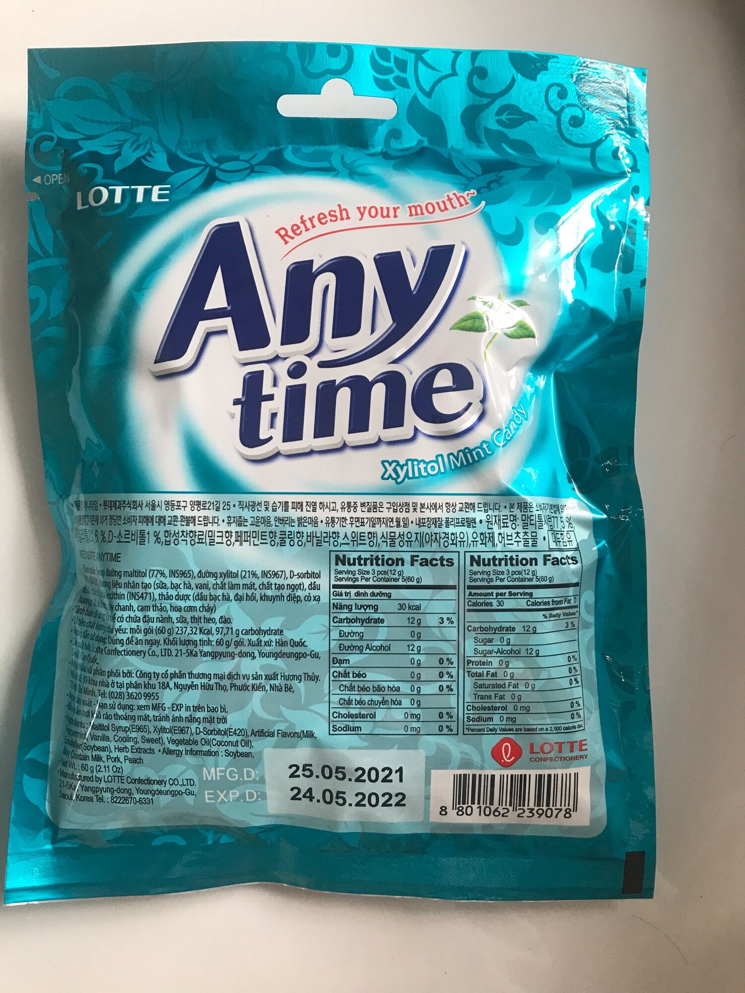 Kẹo lotte bạc hà 60g nhập khẩu Hàn Quốc