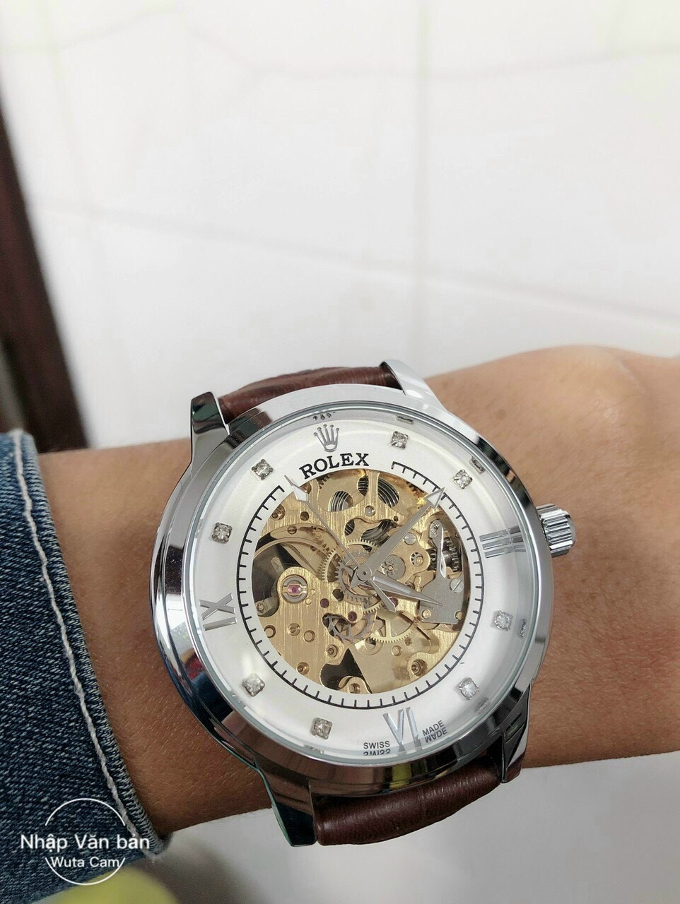 Đồng Hồ Cơ Nam RoLex Lộ Máy - Dây Da
