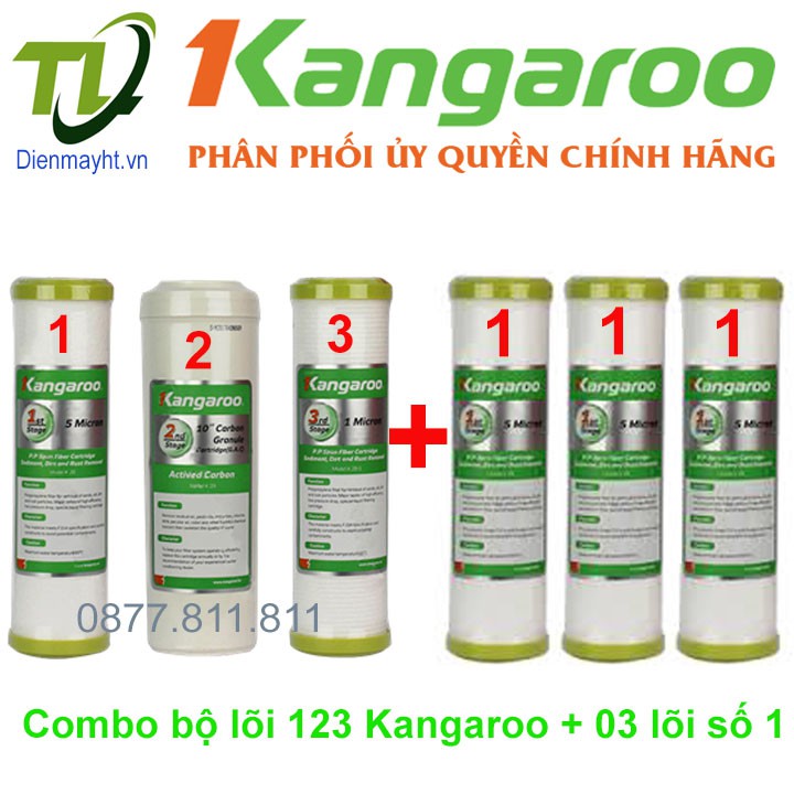 Combo 6 quả lọc 123+111 kangaroo - gồm 4 lõi số 1 + 1 lõi số 2 + 1 lõi số 3