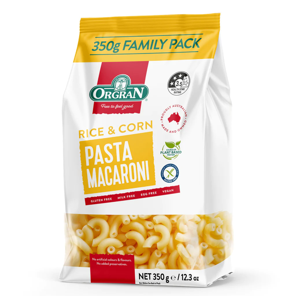 Nui Macaroni Vegan thuần chay Làm Từ Gạo & Bắp Orgran Không Gluten - Gluten Free Rice & Corn Macaroni Gói 350g