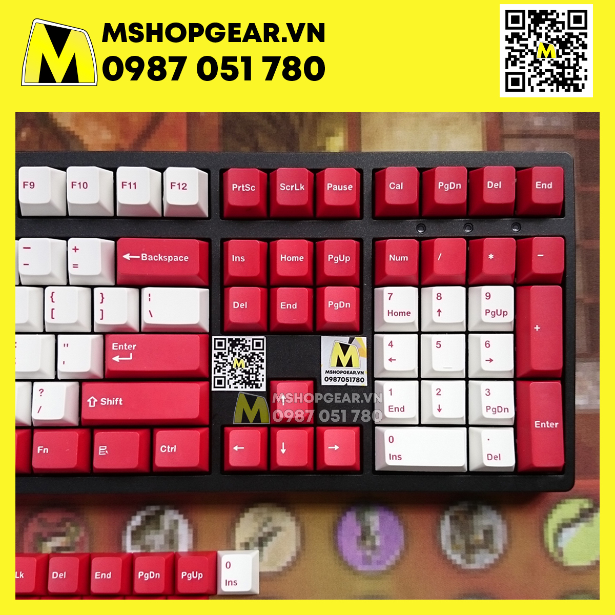 Keycap Red white  thick pbt Oem profile Doubleshot 123 keys