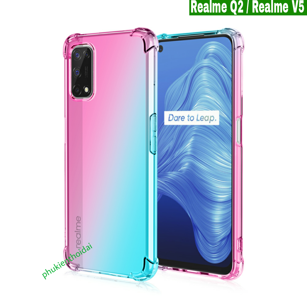 Ốp lưng Oppo Realme Q2 / Realme V5 dùng chung dẻo đa sắc lồi 4 góc