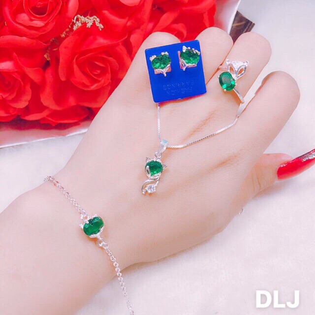 BỘ TRANG SỨC HỒ LY (GỒM: LẮC TAY, DÂY CHUYỀN, NHẪN, BÔNG TAI) - Shop bạc BiBi cam kết bạc chuẩn, chất lượng, kèm bảo hành