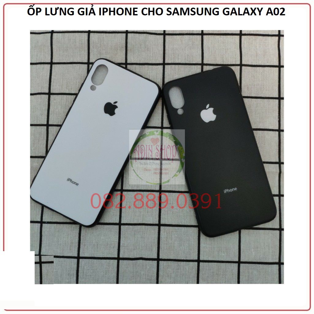 Ốp lưng ép kính giả iPhone dành cho Samsung Galaxy A02 lưng bóng