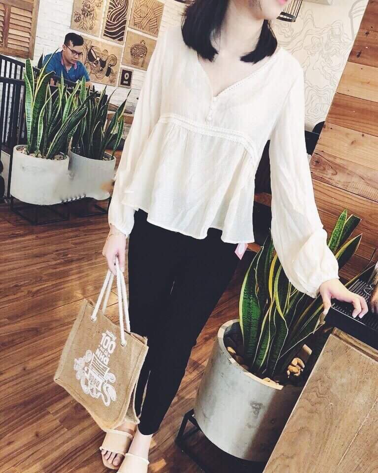 Áo tay dài Babydoll cổ tim