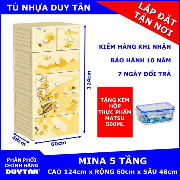 Tủ nhựa Duy Tân MINA 5 tầng Tặng Hộp đựng thực phẩm cao cấp MATSU Duy Tân 500ml