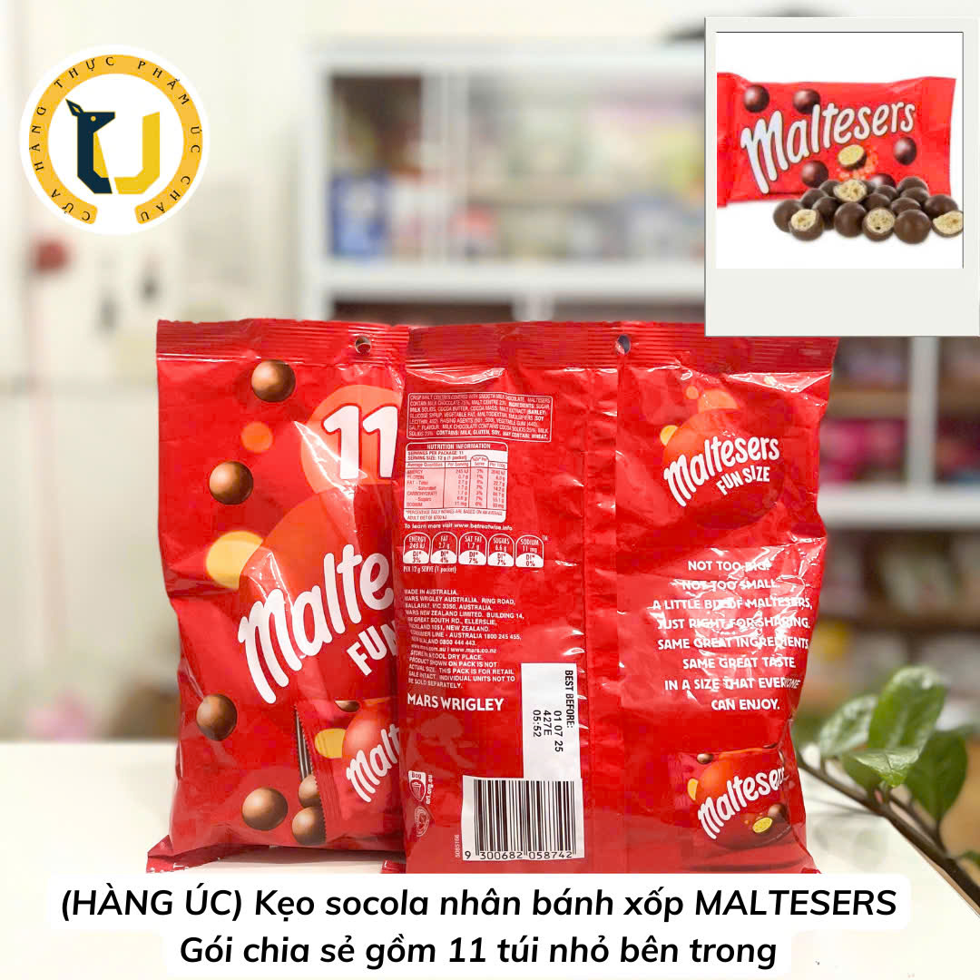 (HÀNG ÚC) Kẹo socola nhân bánh xốp MALTESERS Fun Size Chocolate 11 gói rời/túi