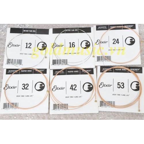 Bộ dây đàn Elixir Acoustic Guitar Strings Phosphor Bronze with NANOWEB LIGHT 12-53 (16052)