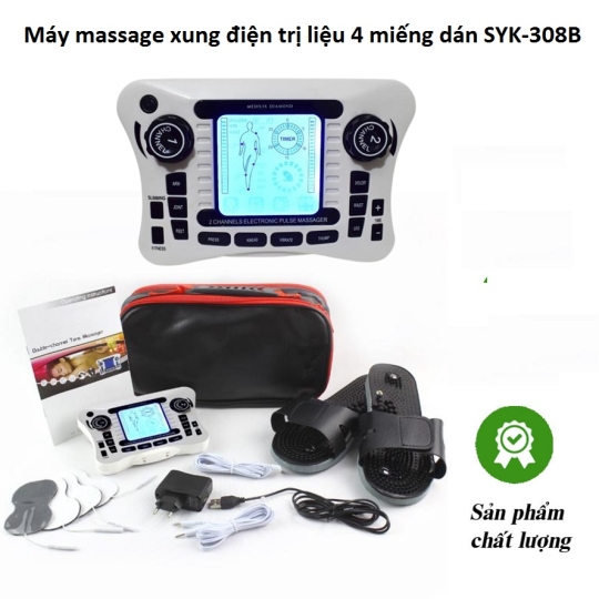 Máy massge xung điện tri liệu cao cấp syk-308b, máy massage 4 miếng dán tích hợp nhiều chế độ như xoa bóp, đấm lưng, massage, châm cứu, thư giãn cơ thể.
