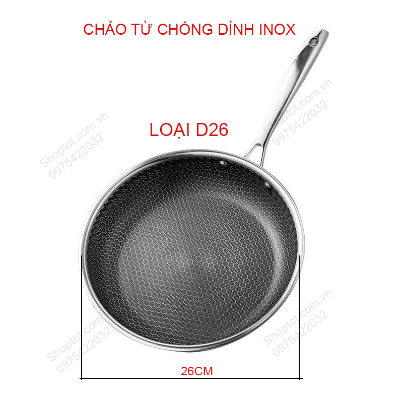 Chảo từ chống dính DT02 bằng inox, loại D26-D28cm