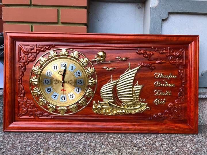 Tranh đồng hồ gỗ Hương đỏ Thuận buồm xuôi gió (41cm x81cm x 3cm)