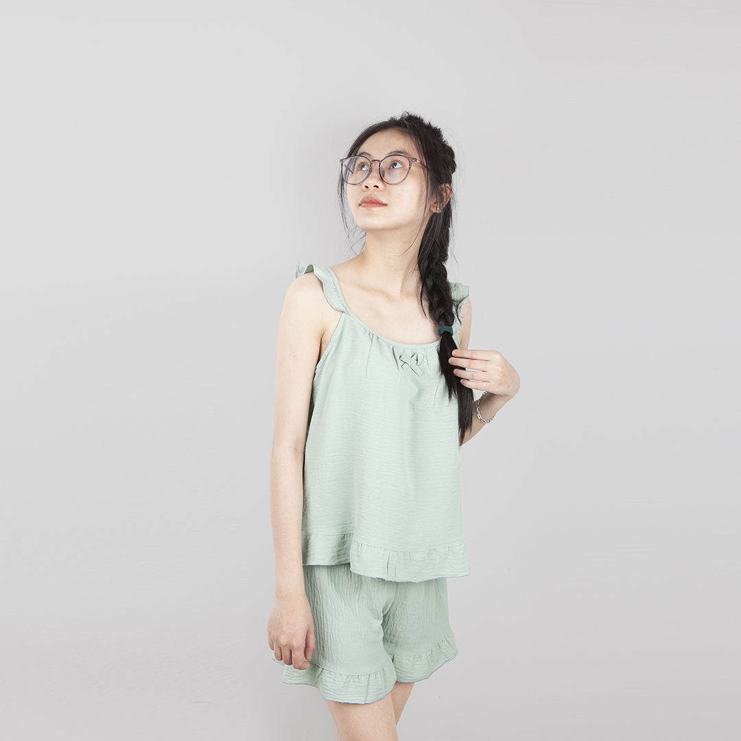 Bộ đũi nữ mặc ngủ 2 dây quần đùi dễ thương