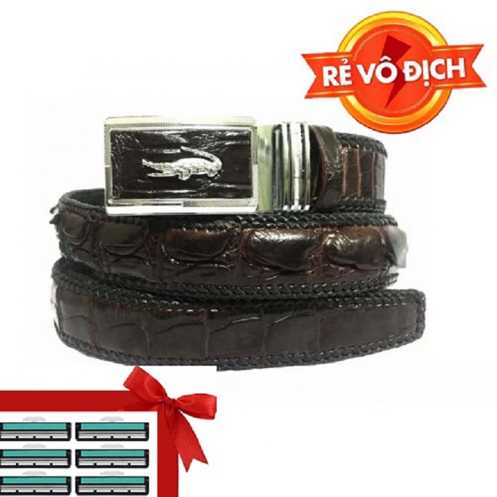 [HCM]Thắt lưng da cá sấu đan viền Ruby Luxury  tặng 6 lưỡi dao cạo râu kép trị giá 60.000 đ