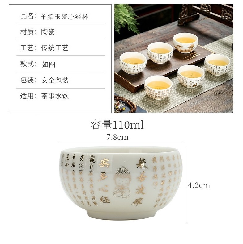 Chén Sứ Cảnh Đức Vẽ Tay Bát Nhã Tâm Kinh (Chén Chủ 110 ml)