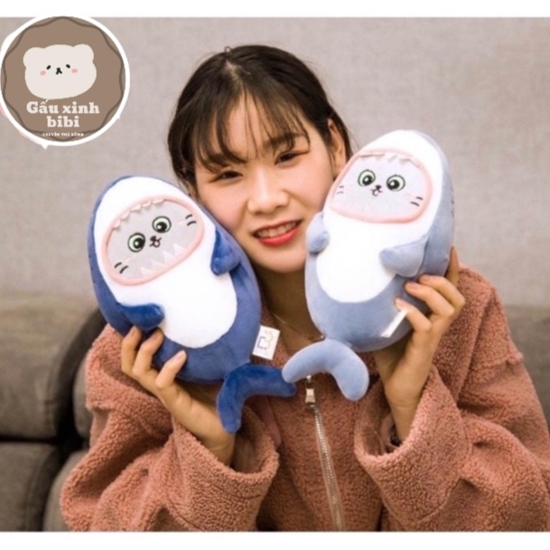 Gấu bông cá mập mặt mèo mềm mịn cute cho bé