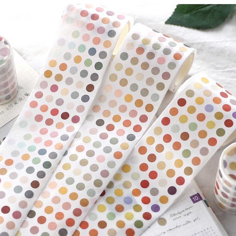 Cuộn Washi Tape Chấm Tròn Trang Trí Sổ, Nhật Ký