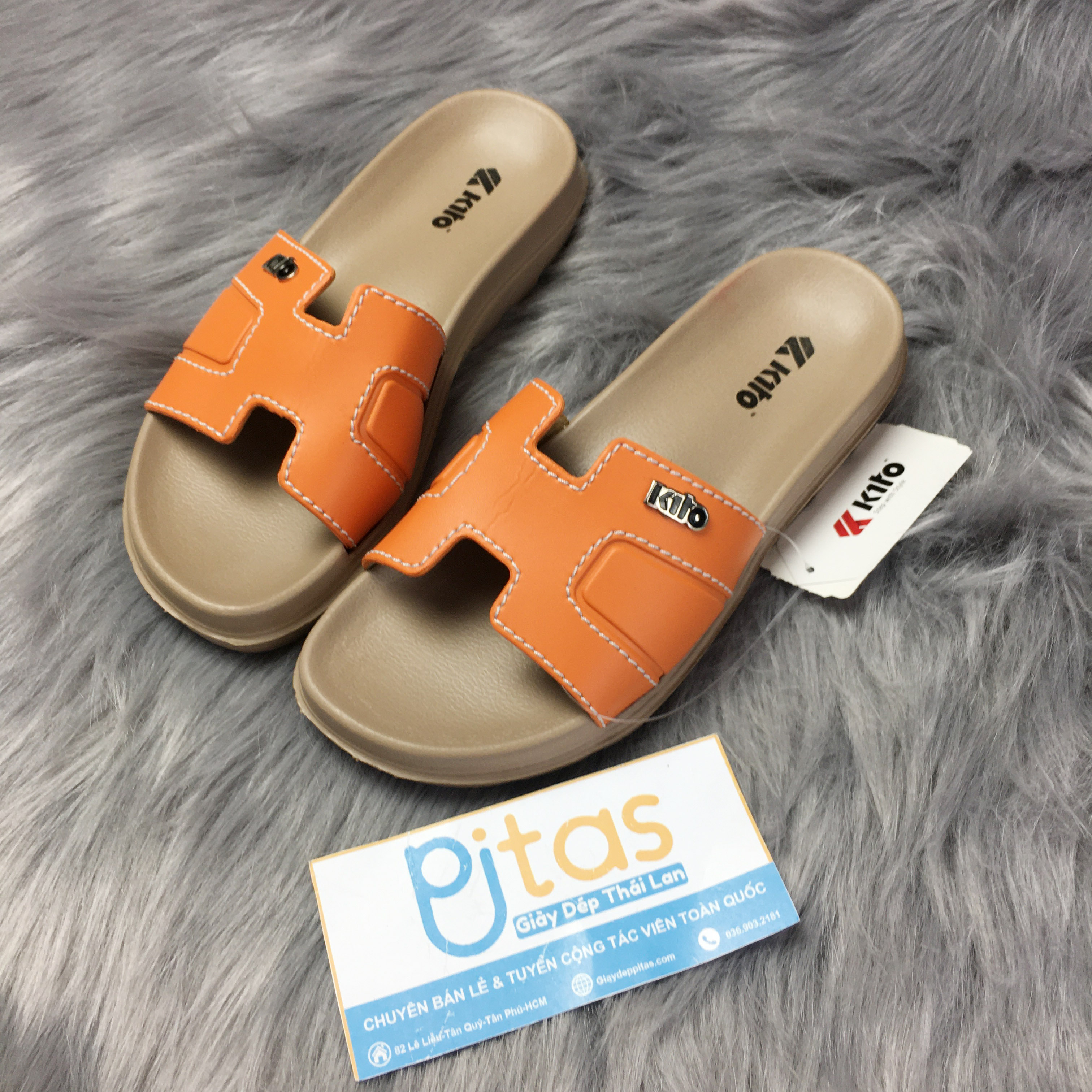 Sandals Thailand Kito AH41W horizontal straps female genuine leather-soled cream straps Orange
