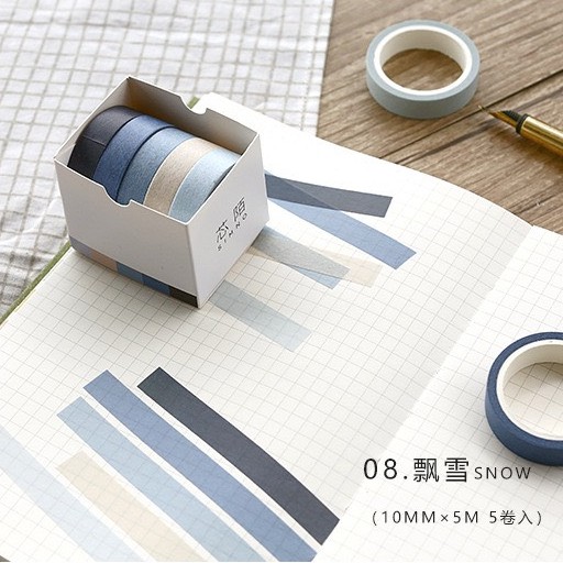 Set 5 cuộn băng dính giấy washi trang trí sổ tay lịch bàn ST08