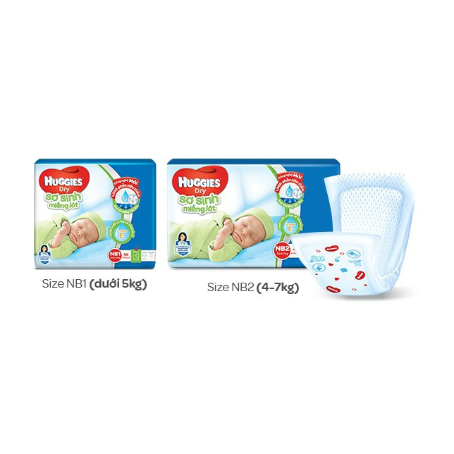 Miếng lót sơ sinh Huggies NB2 60 miếng mẫu mới (4-7kg)