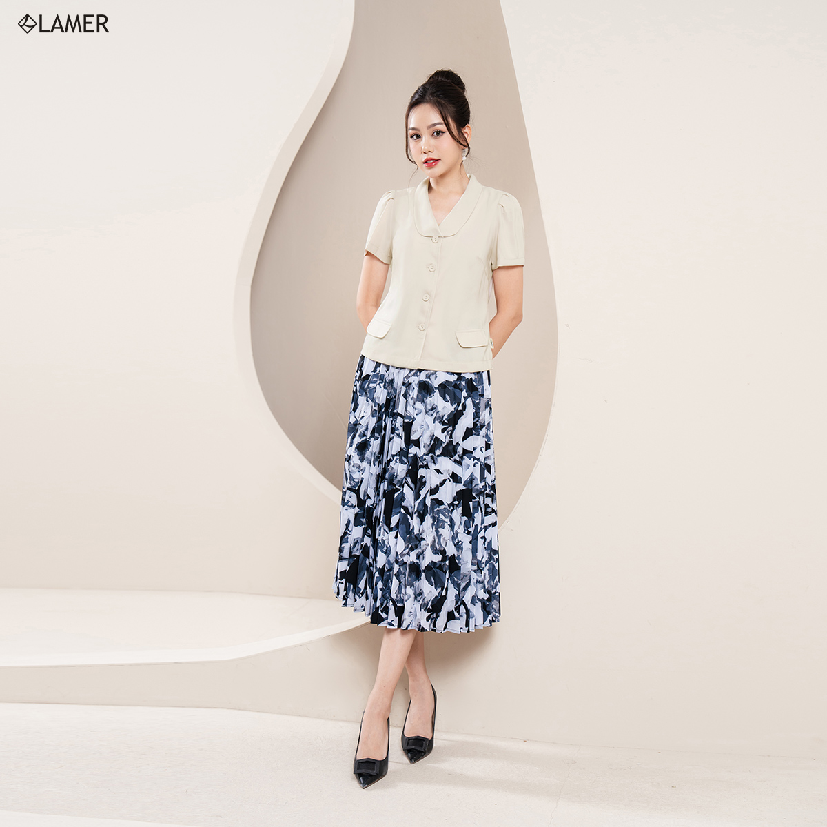 Áo đờ mi lamer dáng suông cổ bẻ l65d23q007