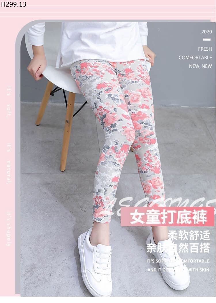 [HCM]Quần Legging Thun Hoa Văn Bé Gái Size 12-33kg