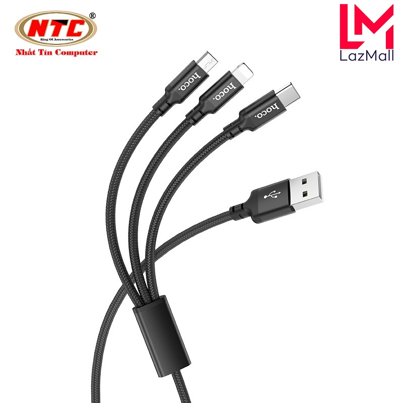 Cáp sạc đa năng Hoco X14 3 đầu cổng microUSB / Lightning / Type-C dài 1M, max 2.4A - Nhat Tin Authorised Store