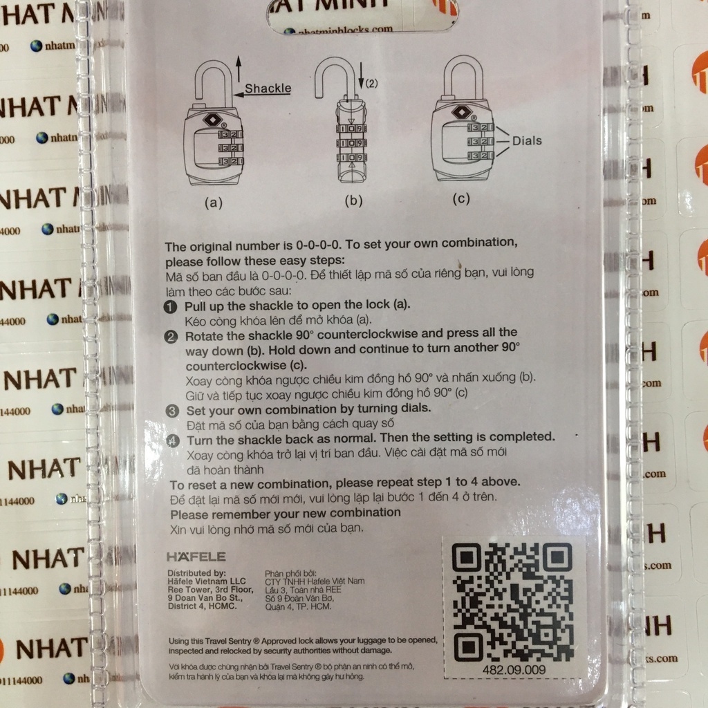❖▧  Khóa du lịch Hafele TSA 3 số HÀNG CHÍNH HÃNG