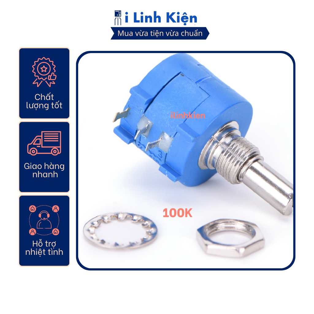 Chiết áp đơn 100k 3590s-2-503l 2w xoay nhiều vòng