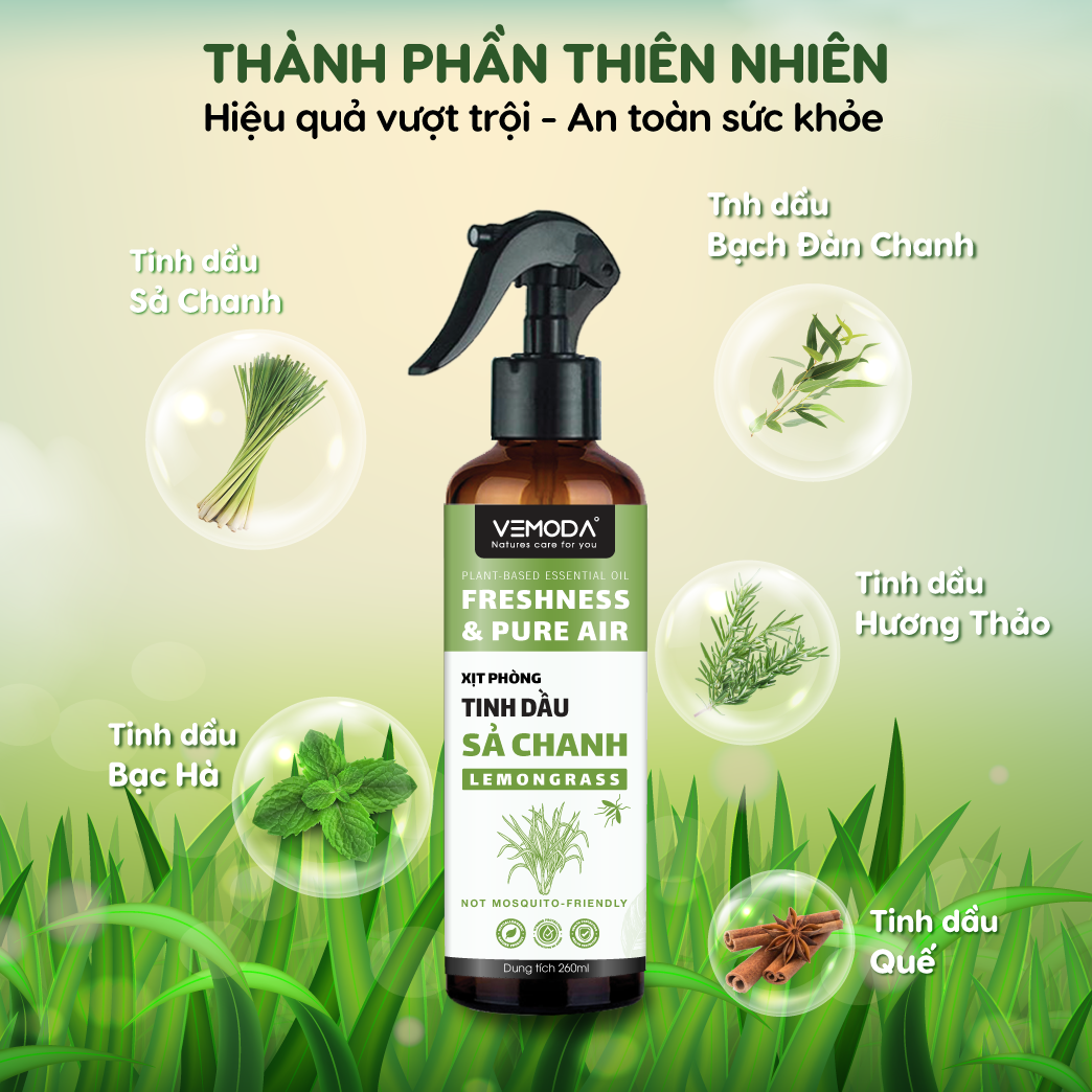 Xịt thơm phòng tinh dầu Sả chanh Vemoda 260ml