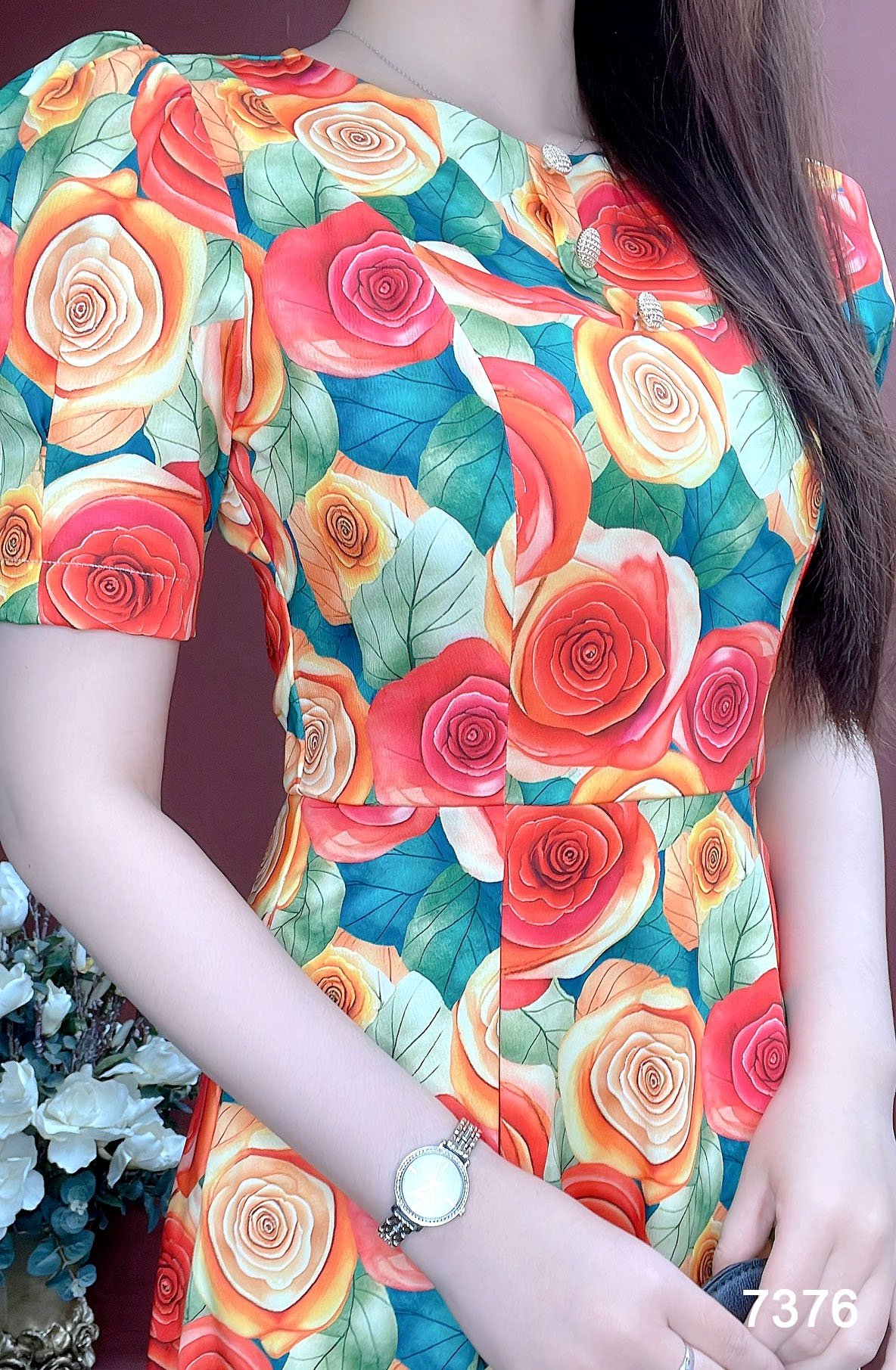 Đầm EMY EM7376 Xoè Hoa Cam
