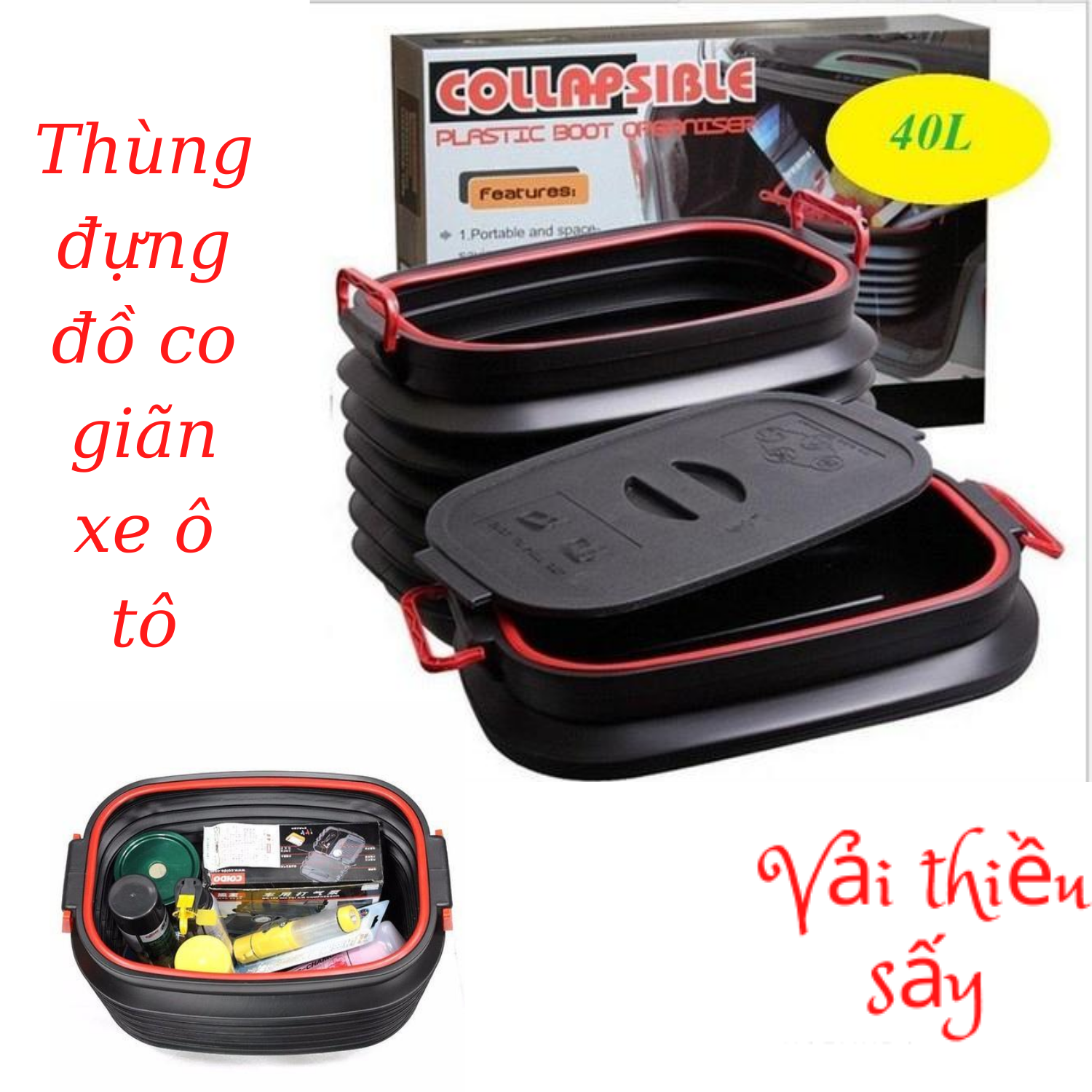 Thùng đựng đồ co giãn xe ô tô-Thùng đựng đồ cho ô tô xe máy du lịch gấp gọn co giãn có nắp tiện lợi 40