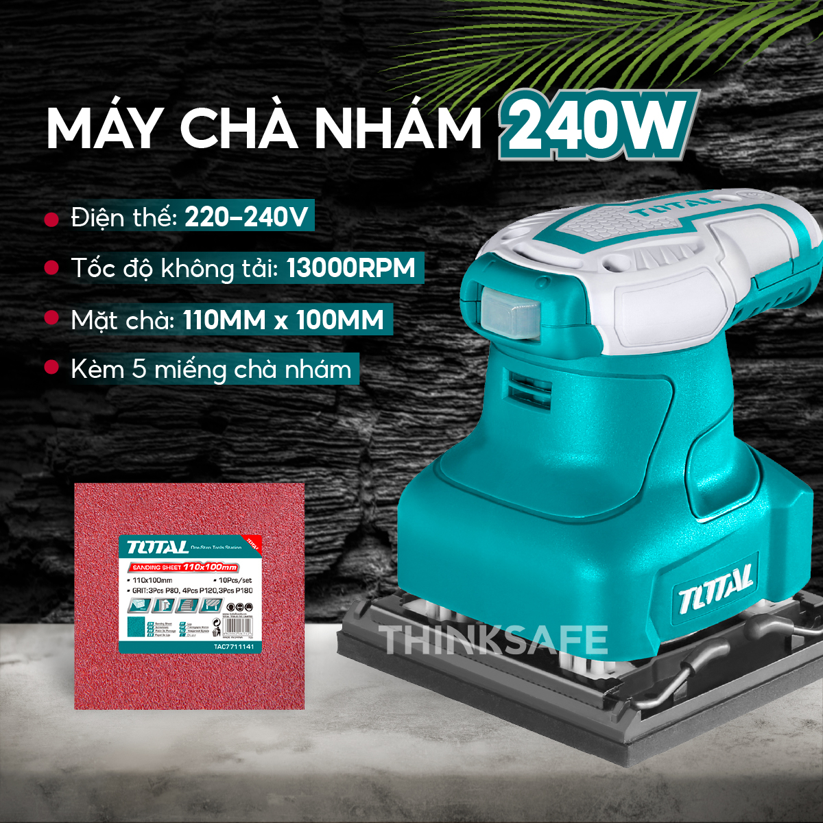 Máy chà nhám điện Total công suất 65 - 1200W gồm chà nhám vuông, chữ nhật, tròn, cọ, Máy chà nhám tăng - Thinksafe