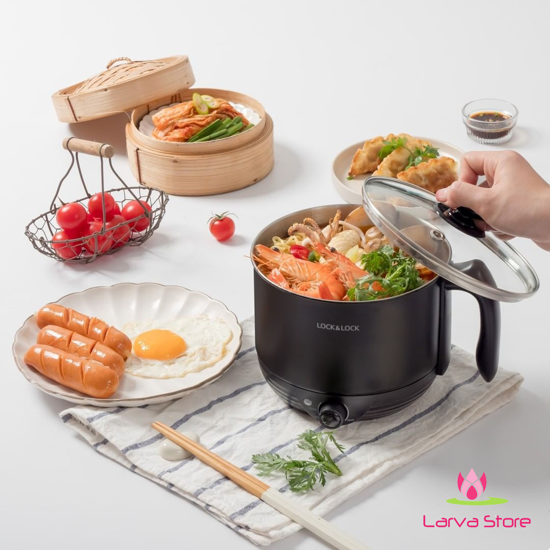 Ca Điện, Nồi Lẩu Điện Mini Đa Năng Lock&Lock Multi Pot 1.2L EJP316BLK