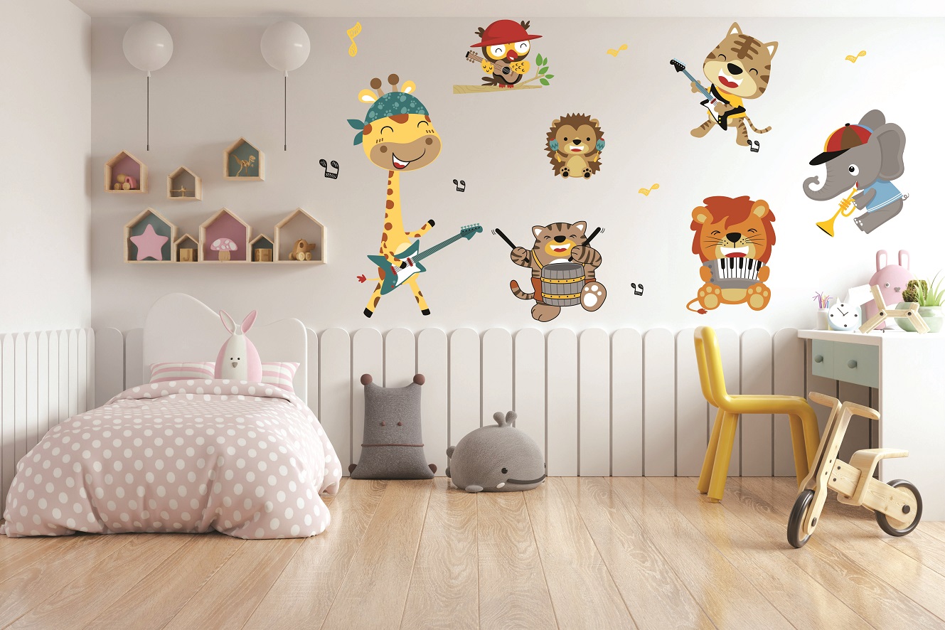 [HCM] Decal dán tường BAN NHẠC ĐỘI THÚ - Trang trí phòng bé