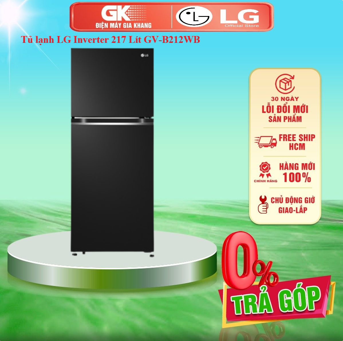 Tủ lạnh lg inverter 217 lít gv-b212wb - giao toàn quốc - freeship hcm