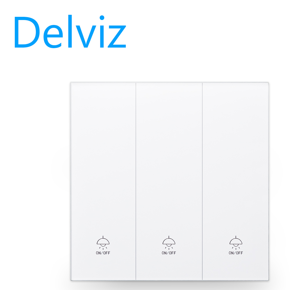 Delviz  glass switch, white full screen panel 10A wall embedded socket power switch, AC 110V-250V 86mm*86mm, 3 Gang 2 Way pushbutton switch, light switch.