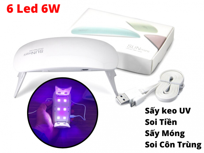 Đèn uv mini sun 6 bóng 6w có chân đứng, sấy keo uv, sấy móng tay, sấy keo dán kính uv