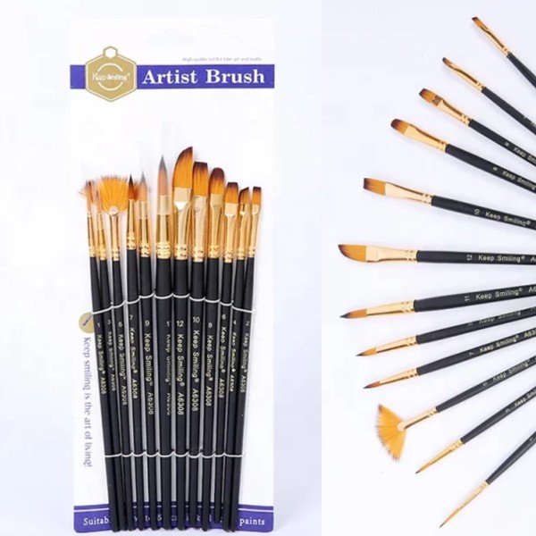 Combo 15 màu vẽ Acrylic 100ml và bộ cọ 12 cây Keep Smiling