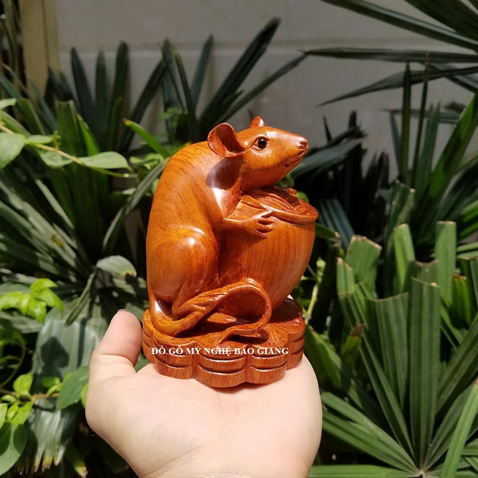 Linh vật tượng con chuột gỗ hương cao 12 cm