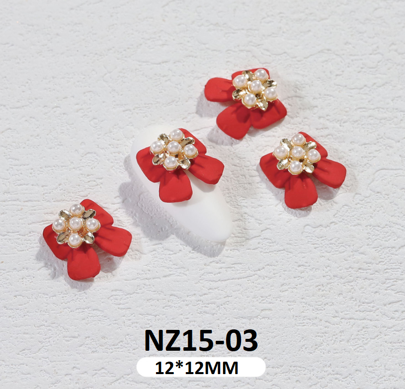 Nơ cổ điển nhụy charm hoa cao cấp trang trí móng nz15