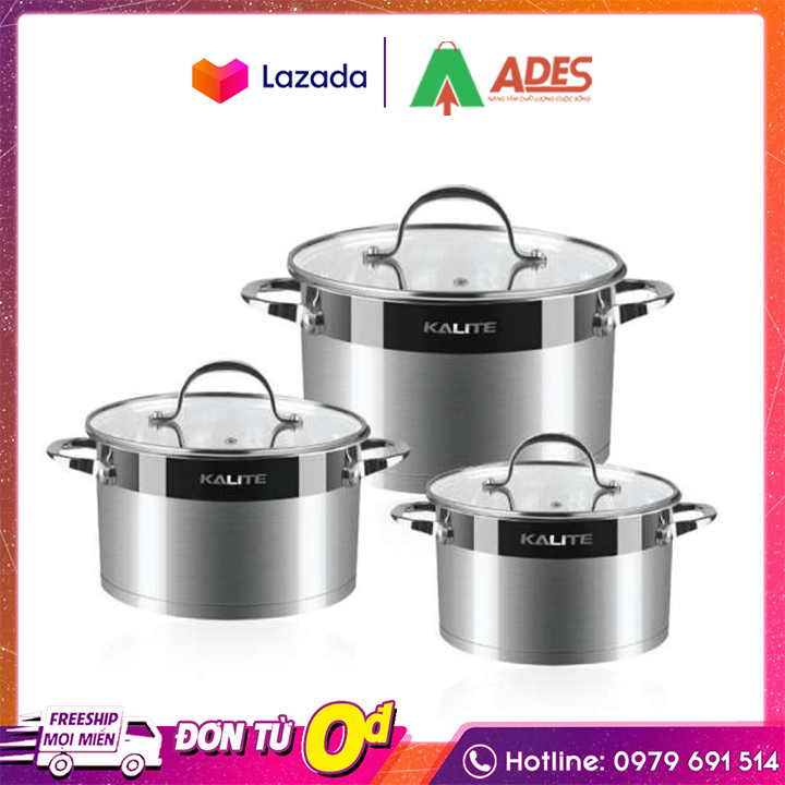 Bộ nồi inox kalite kl-333 - bảo hành chính hãng 3 năm - bộ nồi chảo cao cấp - new 2021