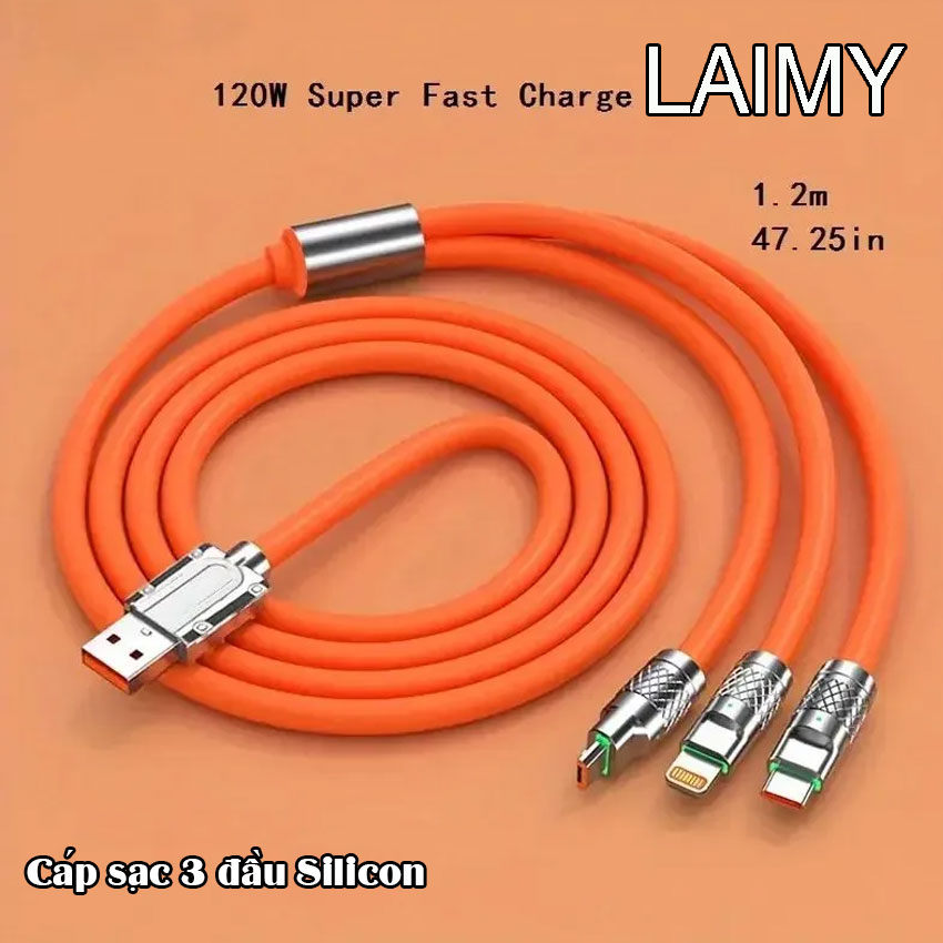 Cáp sạc 3 đầu silicon dùng cho Iphone lightning, type-C, micro - LAIMY
