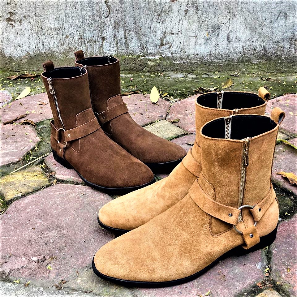 Giày Da Harness Boots Da bò Lộn Đế Cao Su Cao Cấp
