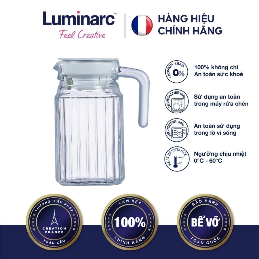 Bình nước thuỷ tinh luminarc quadro 0.5l - luqug2667