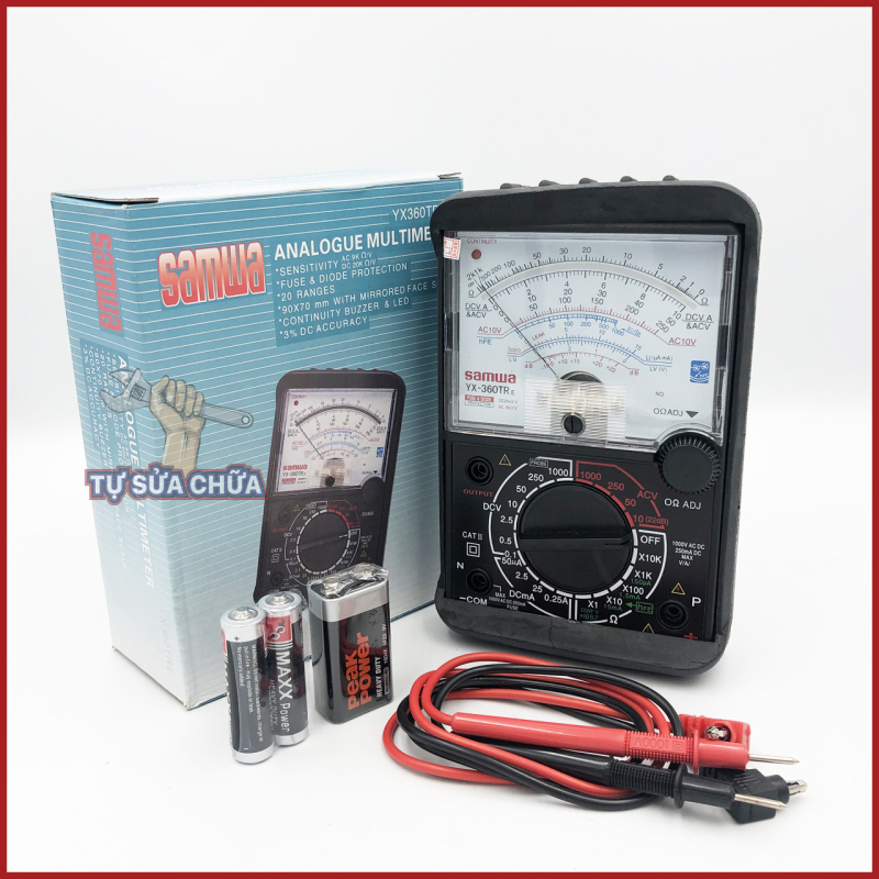 FREESHIPMAX - Đồng hồ đo điện vạn năng VOM Samwa YX360TRe tặng kèm pin, có còi báo, ốp da bọc đồng hồ vạn năng kim