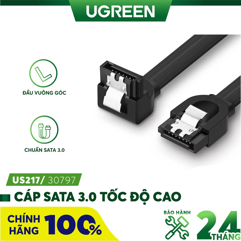 Cáp SATA 3.0 truyền tốc độ cao 6Gb/s dài 0.5m bẻ góc 90 độ Ugreen 30797 Chính Hãng