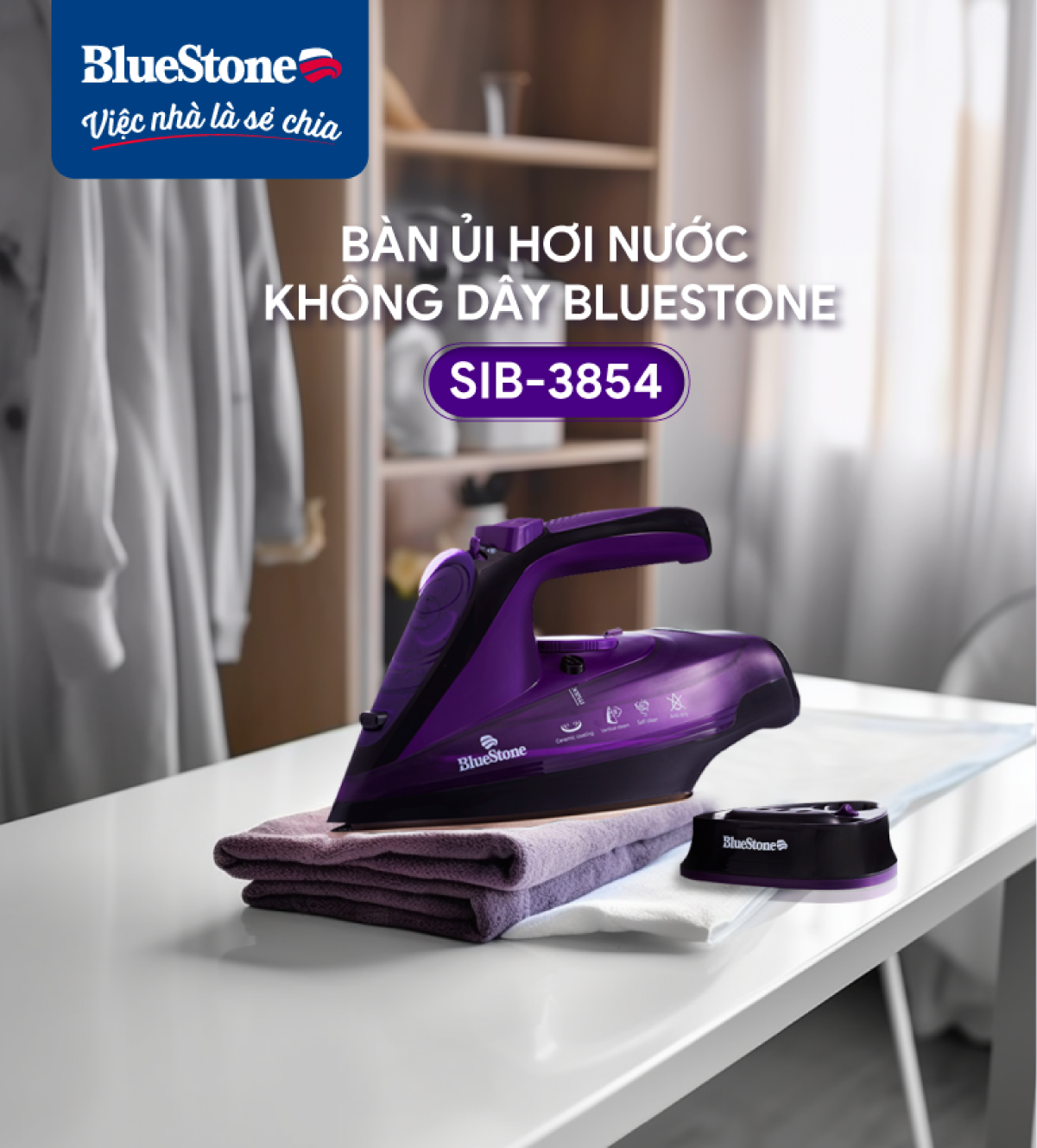 Bluestone sib-3854 wireless steam brush (2400W) -premium ceramic base-multi-temperature and slightly suitable for a variety of fabrics-2 year warranty-authentic