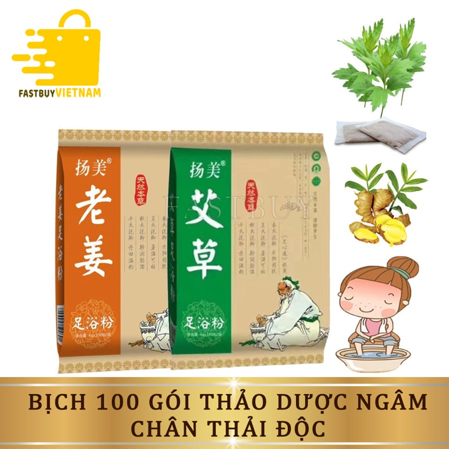 Túi 100 Gói Thảo Dược Ngâm Chân , Bột Ngâm Chân Thải Độc , Dược Liệu Giúp Thải Độc, Khử Mùi Hôi ,Thư