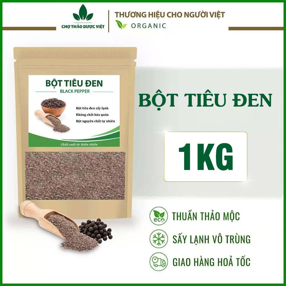 Bột tiêu đen hữu cơ 1kg ( Bột hạt tiêu đen rang, cay thơm cay nồng)- Chợ Thảo Dược Việt
