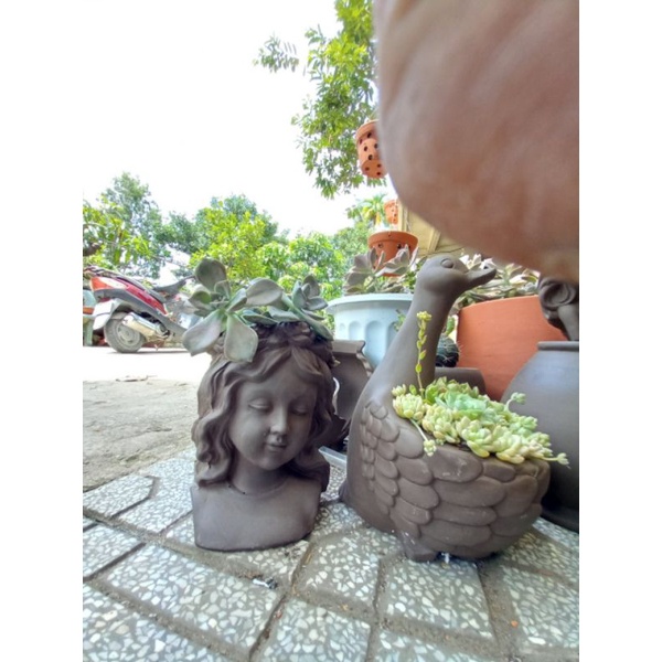 Chậu đất nung hình bé gái Anna